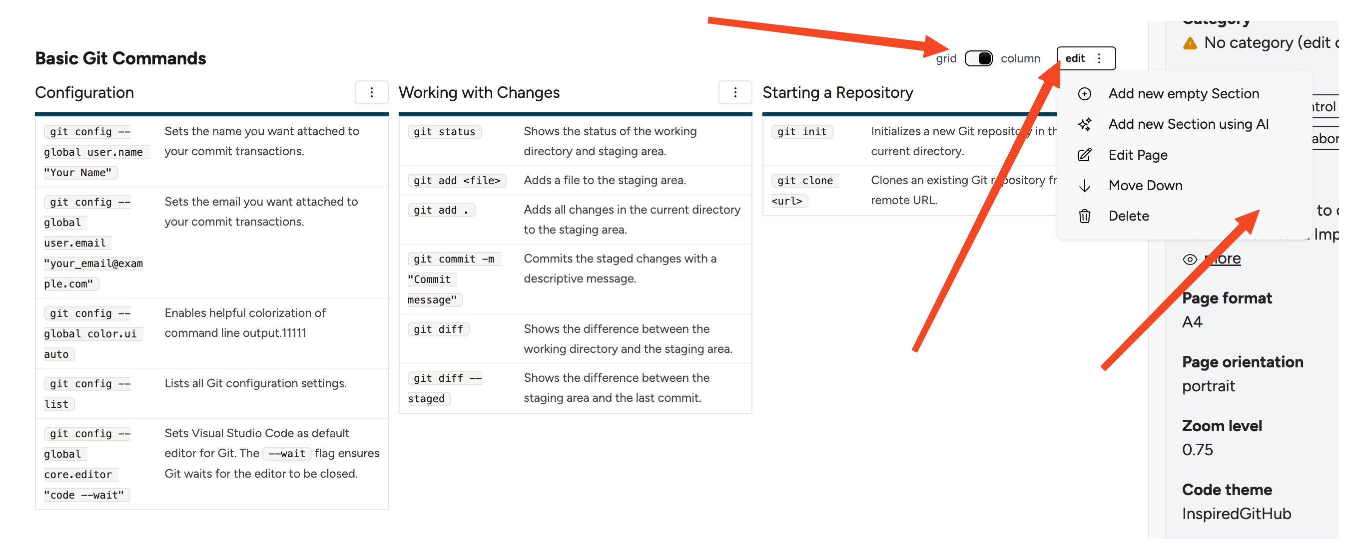 Page options