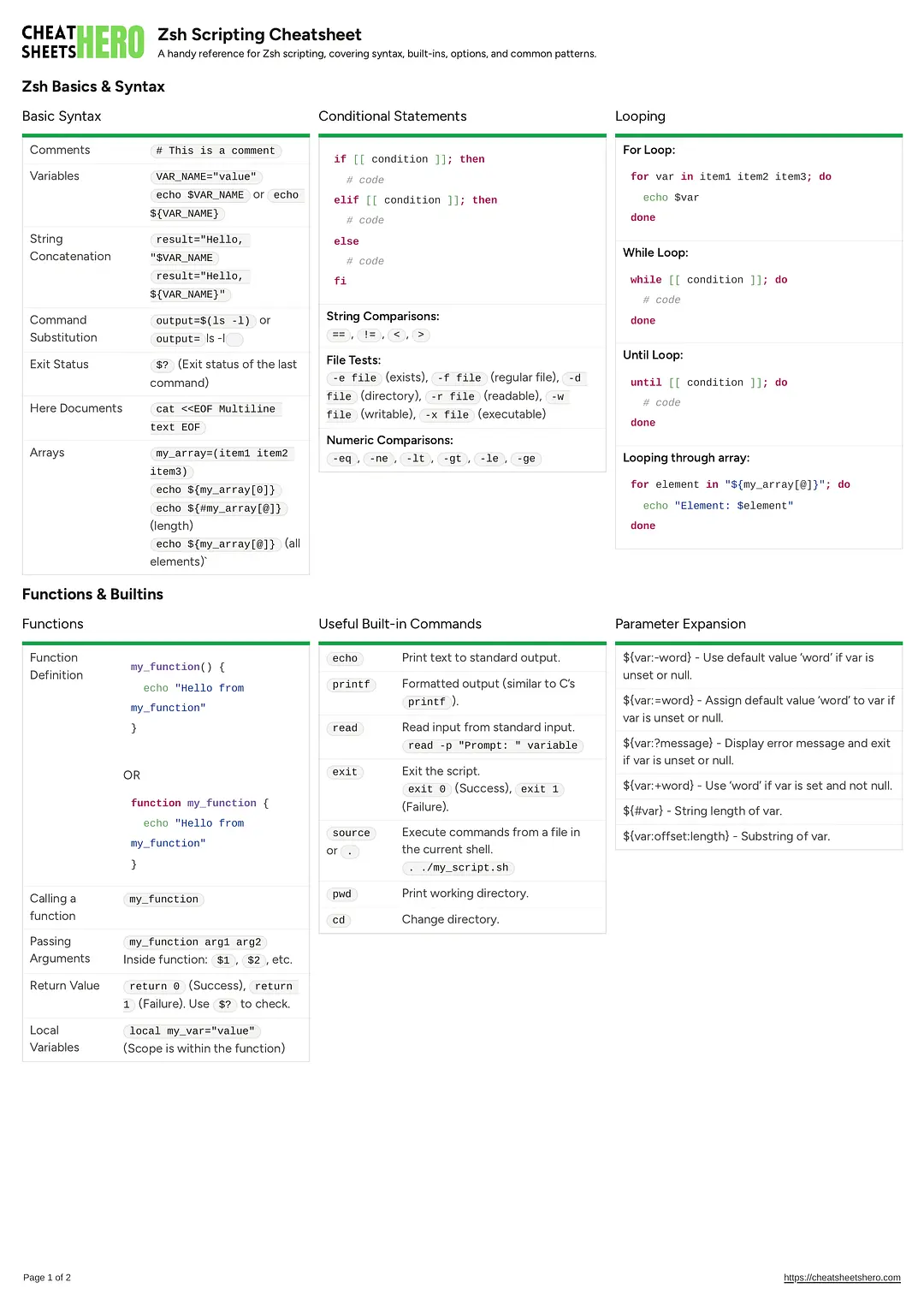 Zsh Scripting Cheatsheet