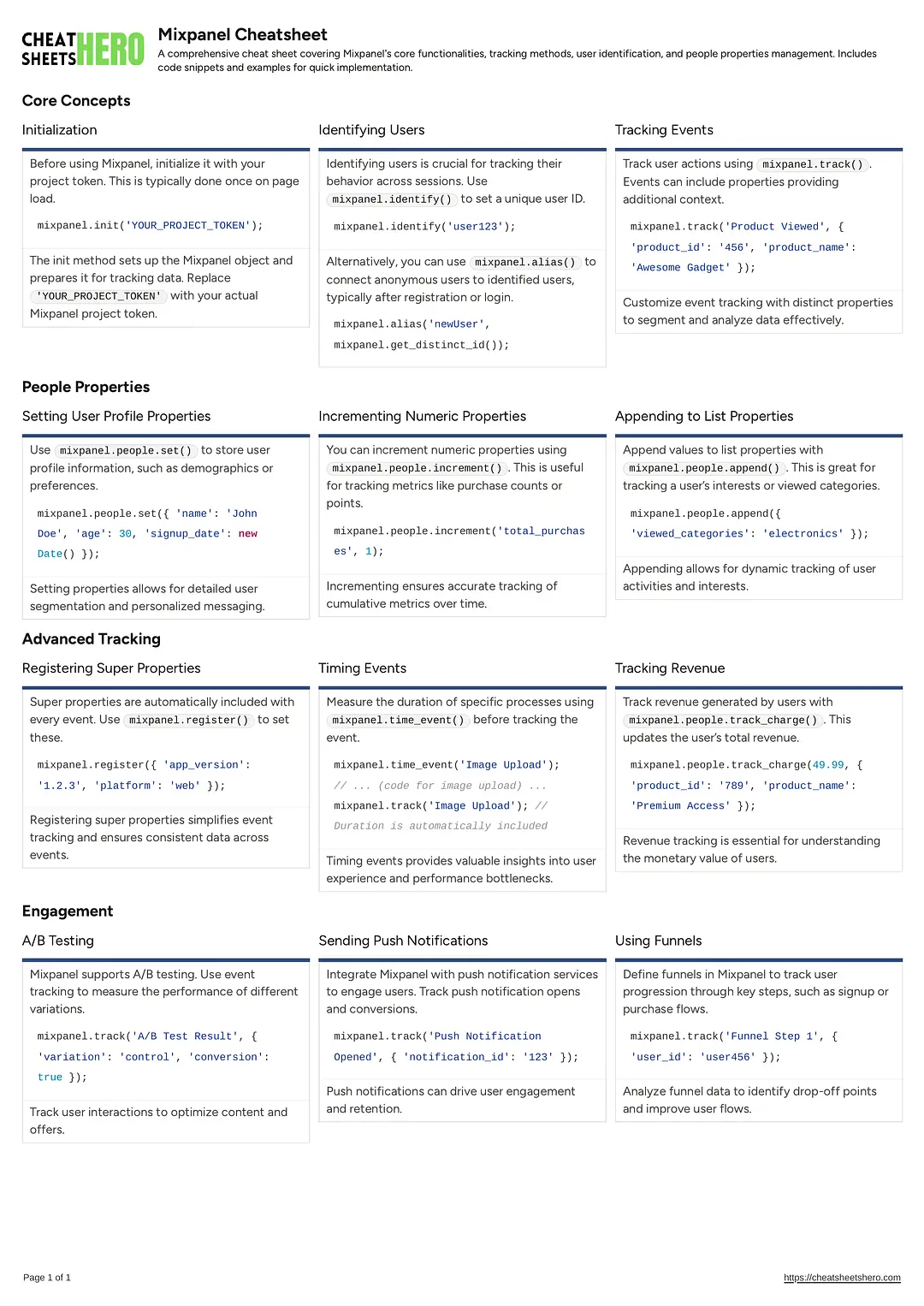 Mixpanel Cheatsheet