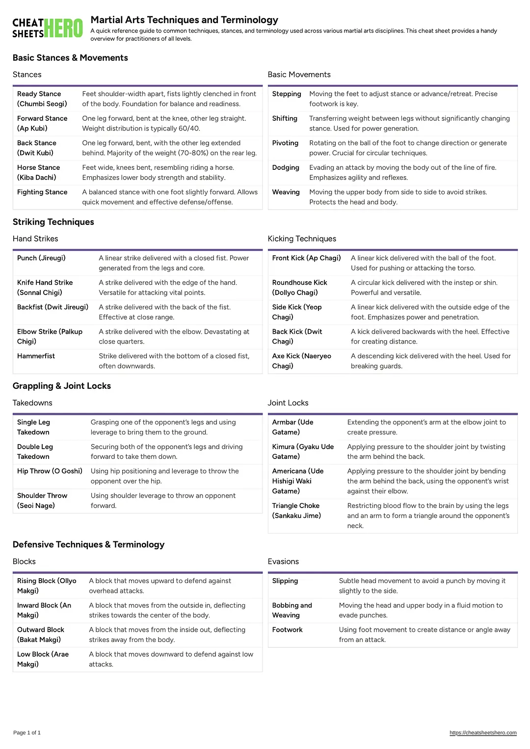 Martial Arts Techniques and Terminology