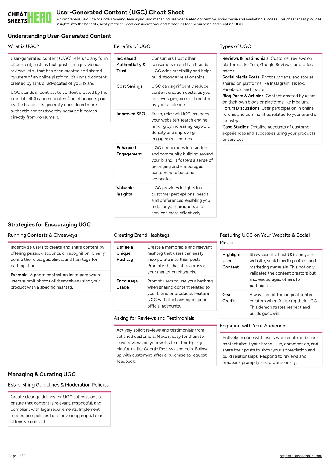 User-Generated Content (UGC) Cheat Sheet