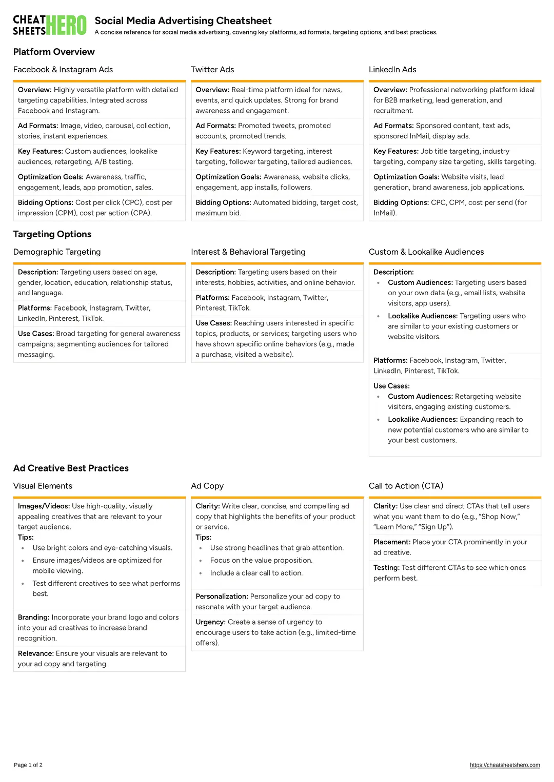 Social Media Advertising Cheatsheet