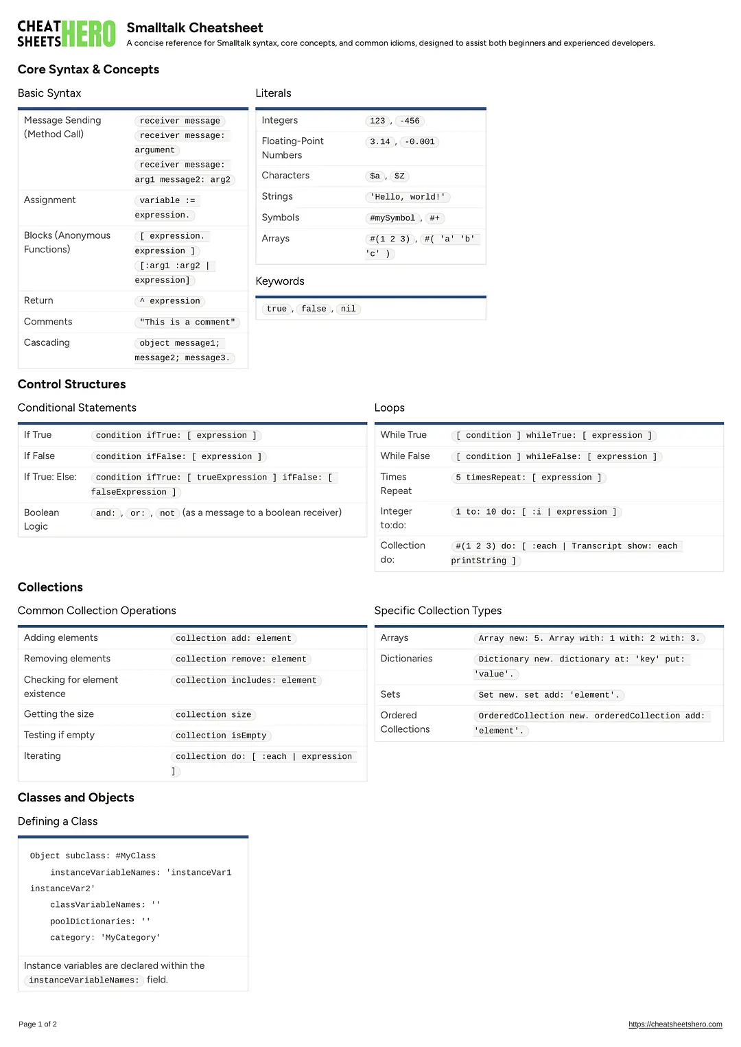 Smalltalk Cheatsheet