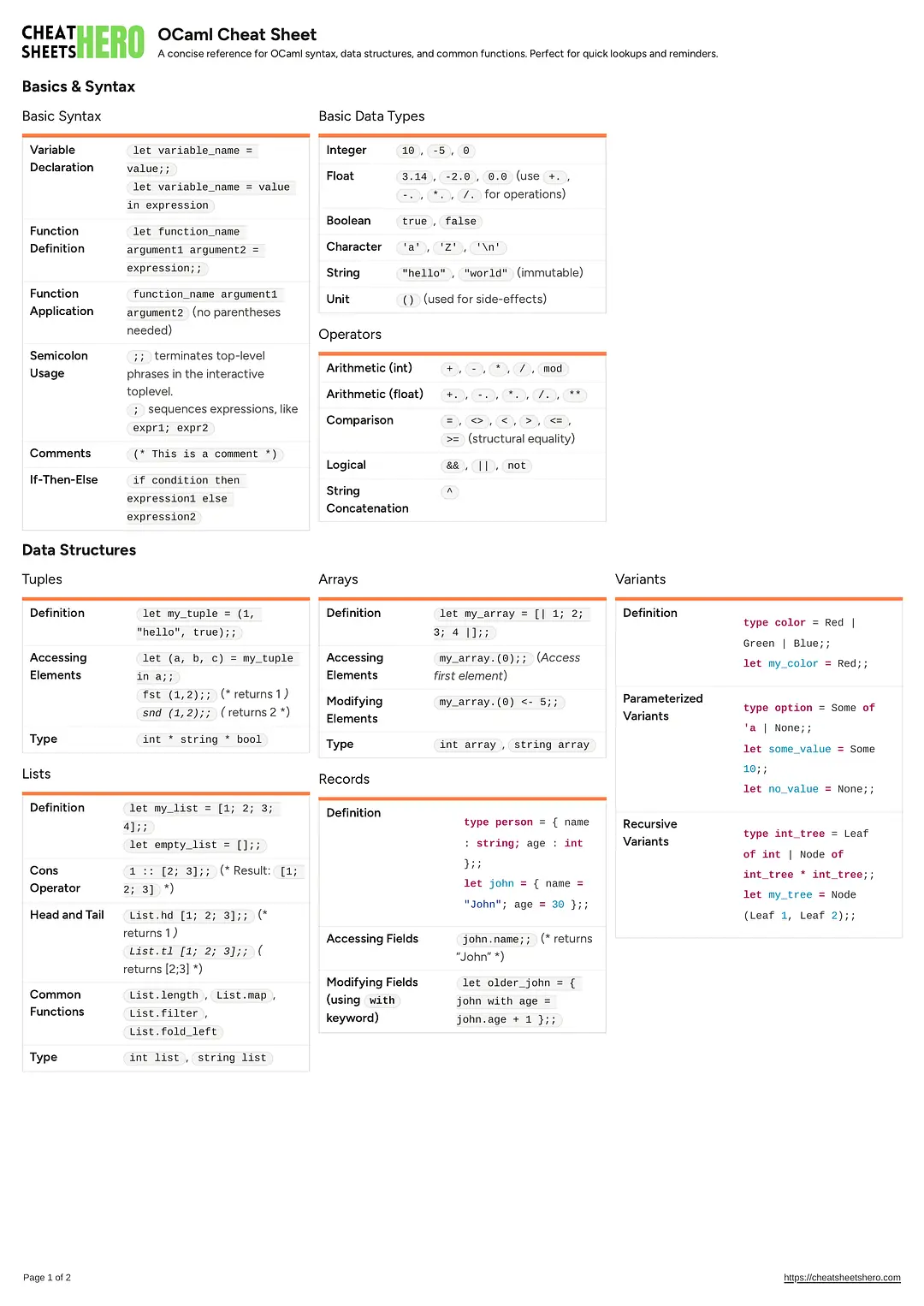 OCaml Cheat Sheet