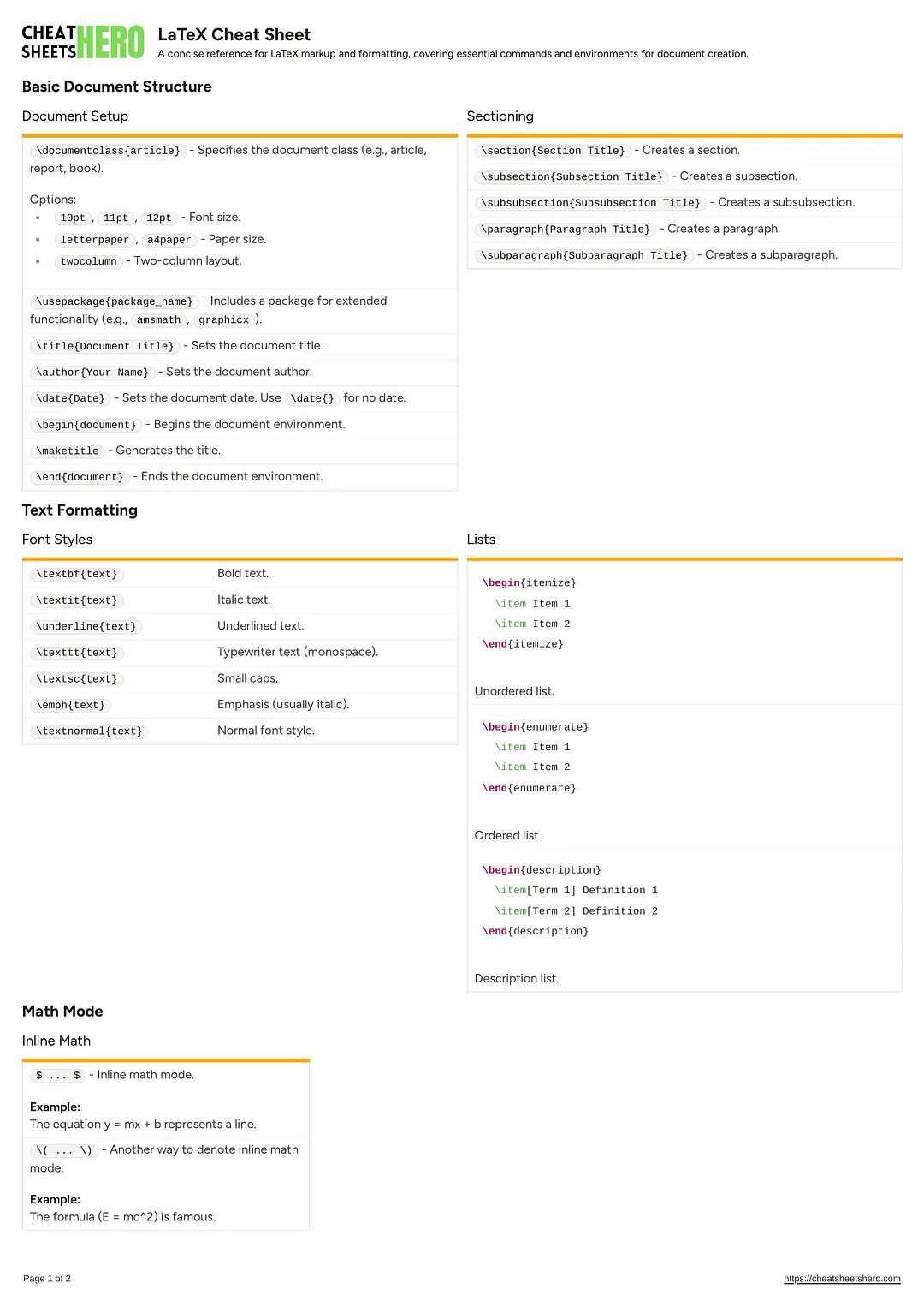 LaTeX Cheat Sheet