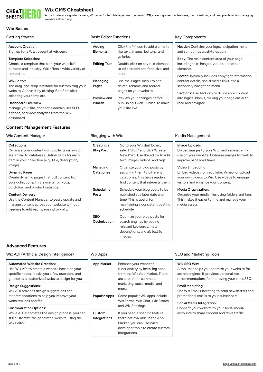 Wix CMS Cheatsheet