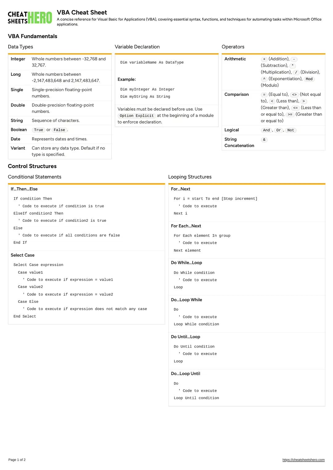 VBA Cheat Sheet
