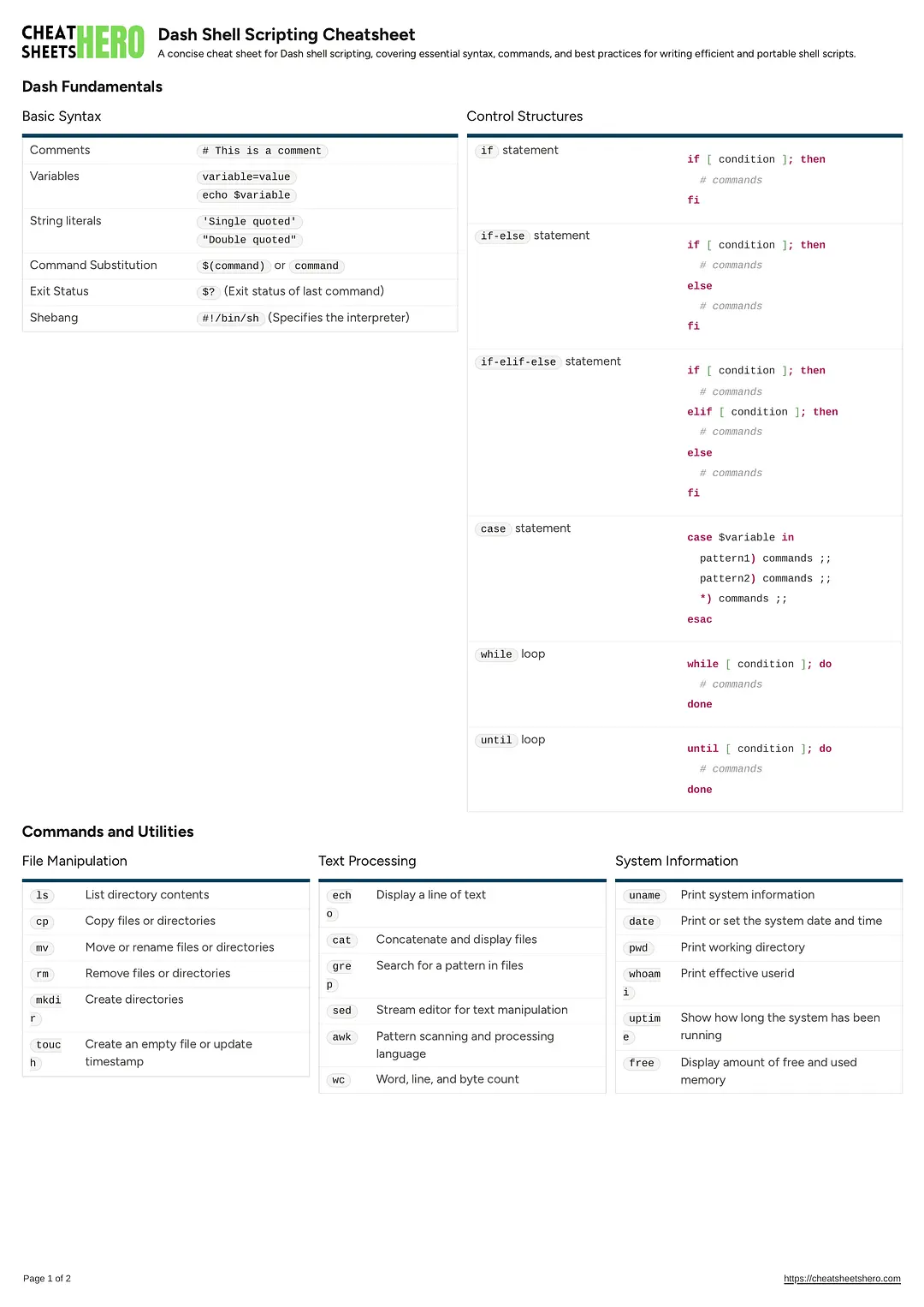 Dash Shell Scripting Cheatsheet