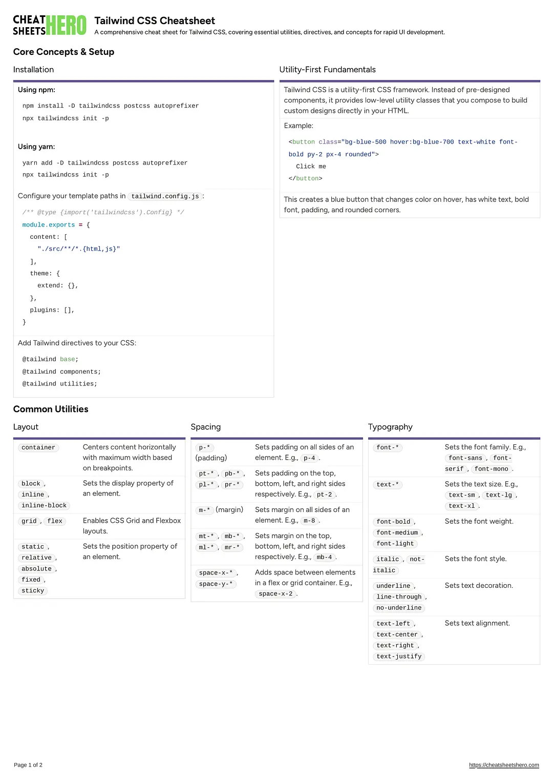 Tailwind CSS Cheatsheet