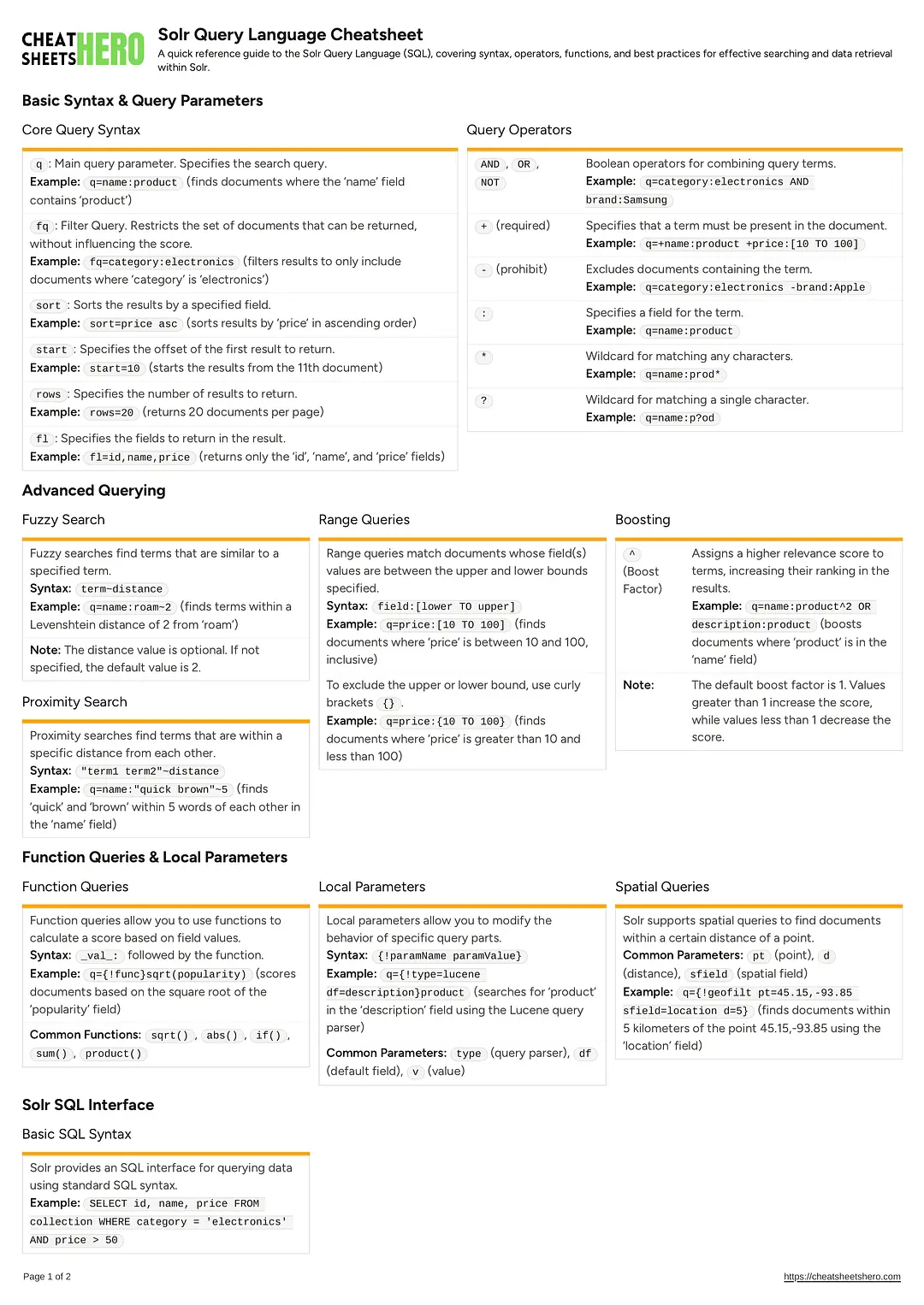 Solr Query Language Cheatsheet