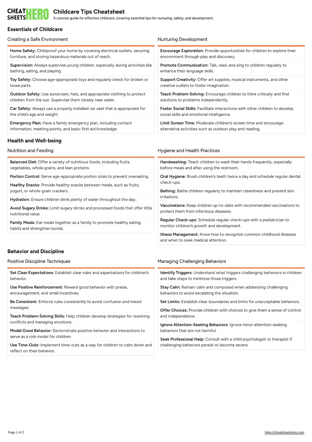 Childcare Tips Cheatsheet