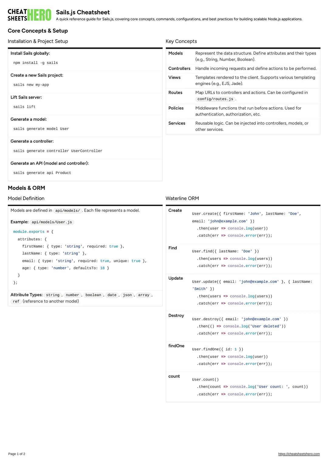 Sails.js Cheatsheet