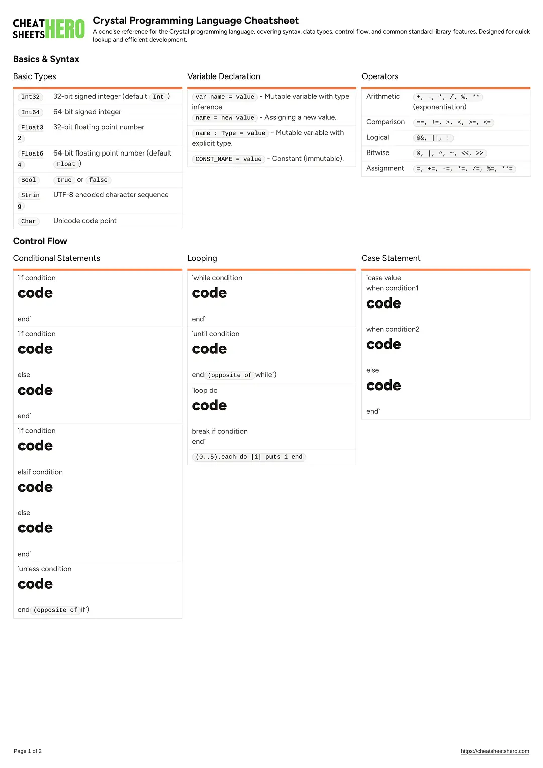 Crystal Programming Language Cheatsheet