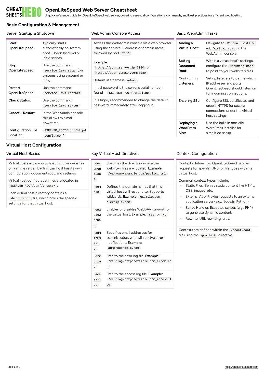 OpenLiteSpeed Web Server Cheatsheet