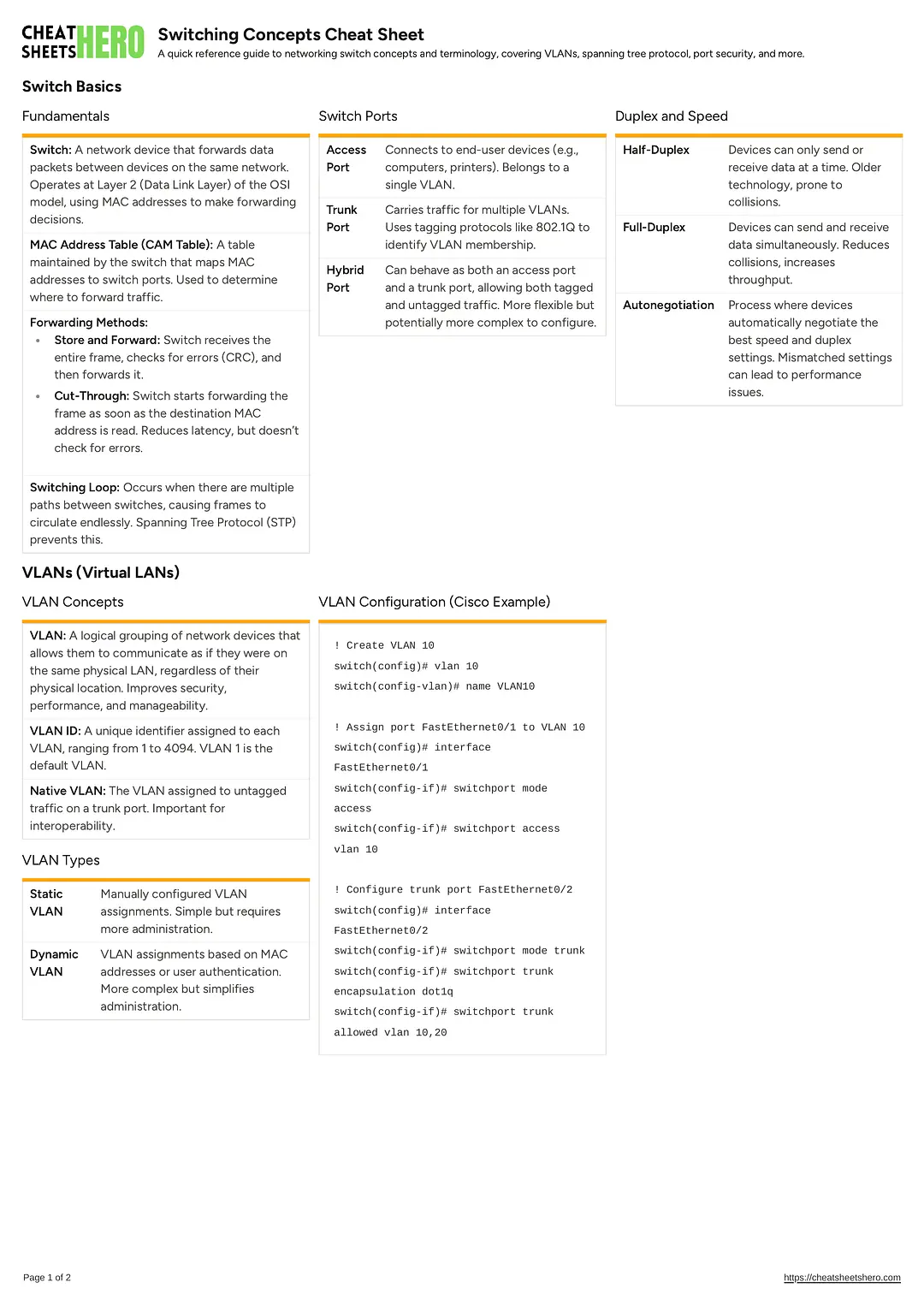 Switching Concepts Cheat Sheet