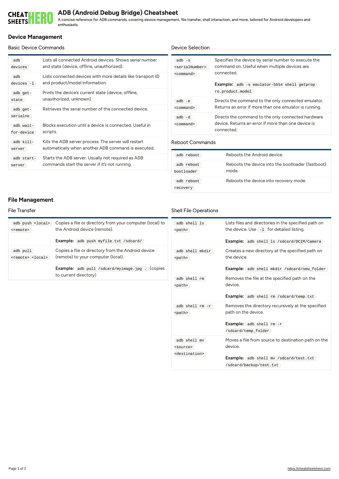 ADB (Android Debug Bridge) Cheatsheet