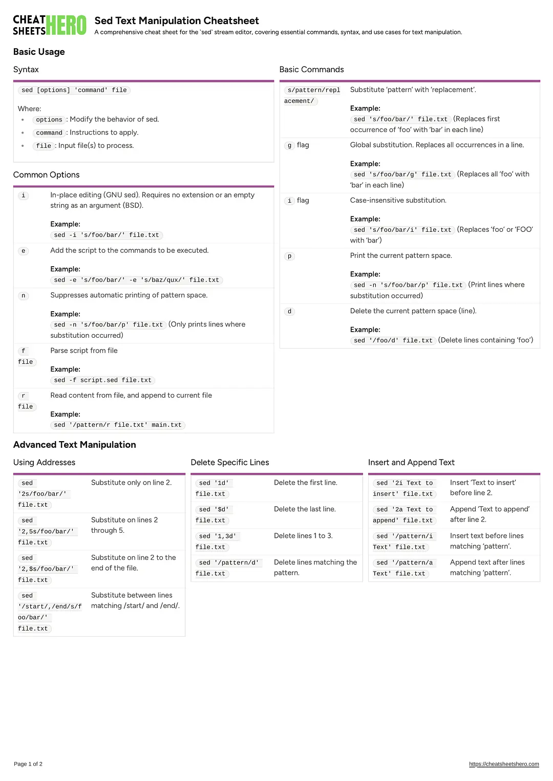 Sed Text Manipulation Cheatsheet