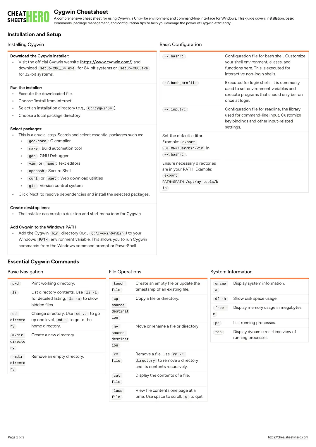 Cygwin Cheatsheet