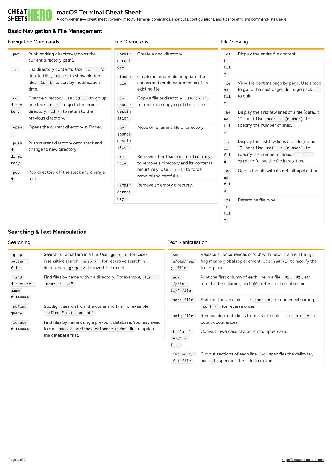 macOS Terminal Cheat Sheet