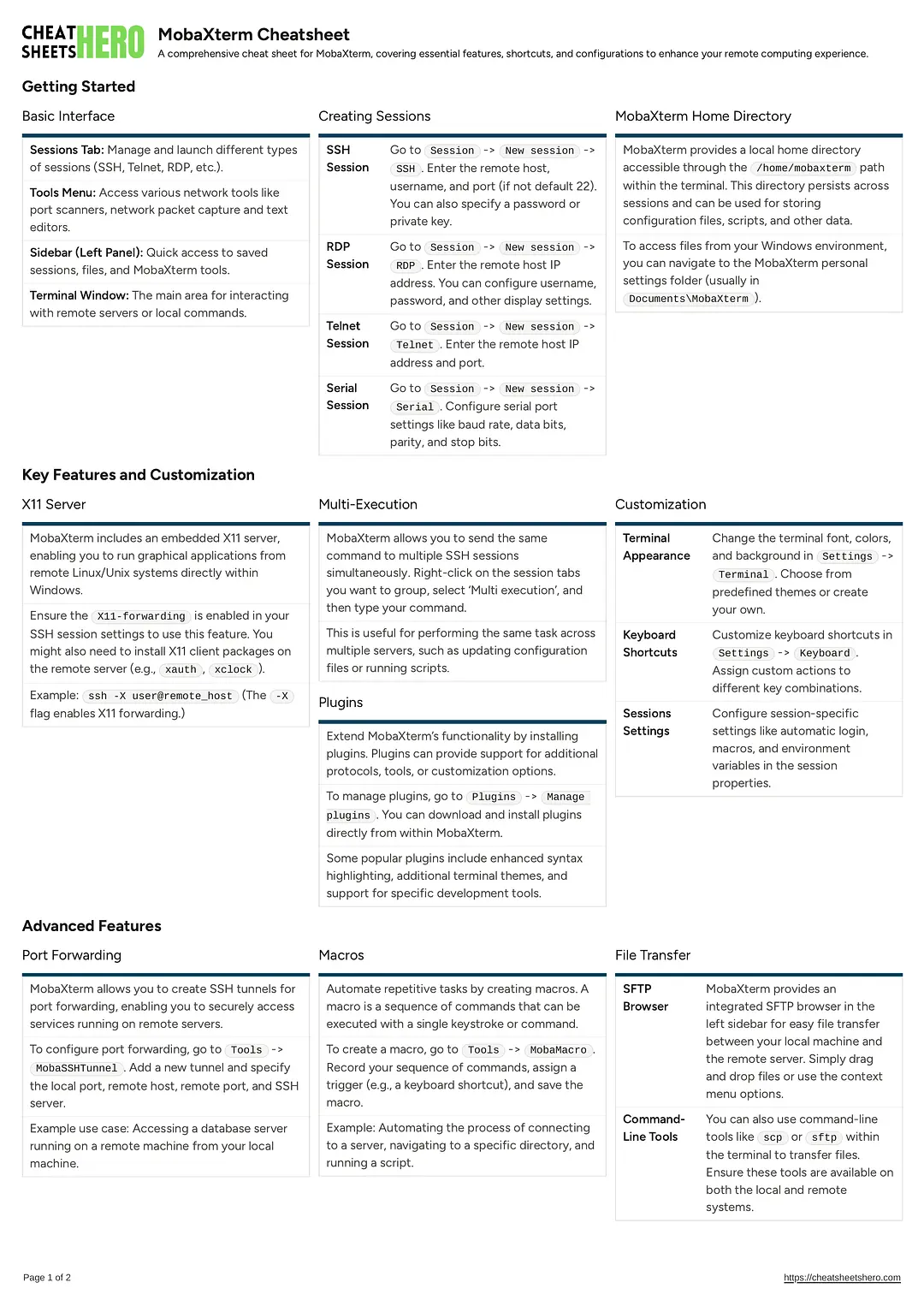 MobaXterm Cheatsheet