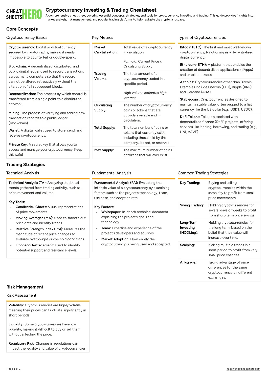 Cryptocurrency Investing & Trading Cheatsheet