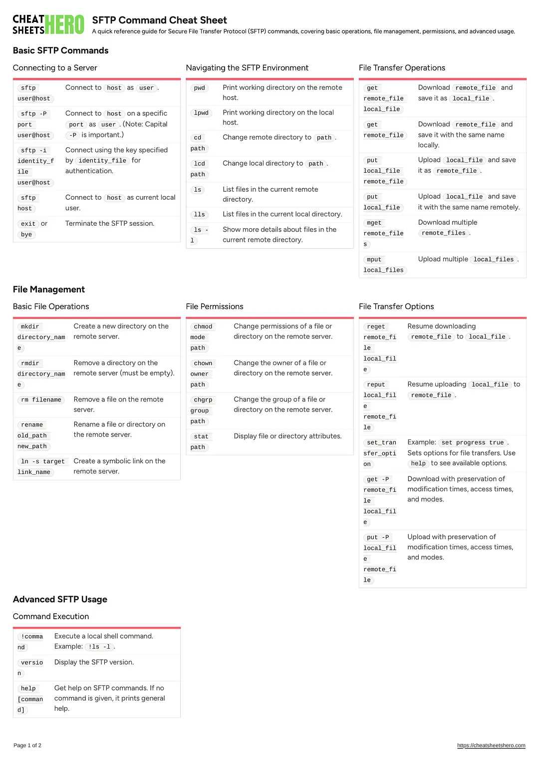 SFTP Command Cheat Sheet