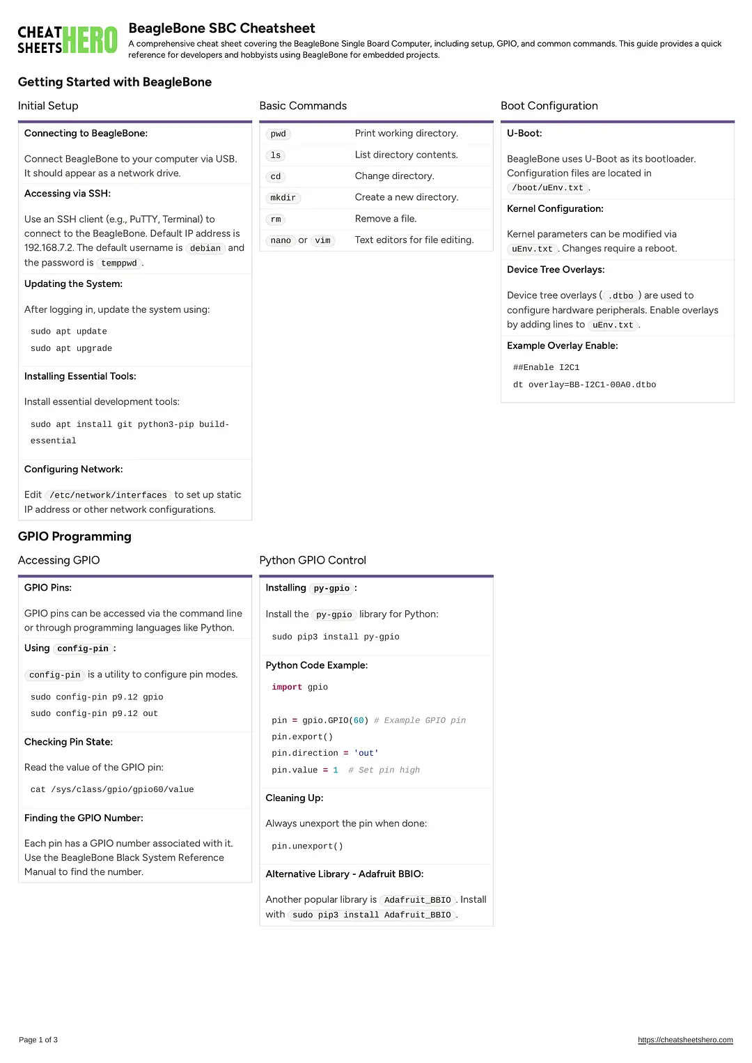 BeagleBone SBC Cheatsheet
