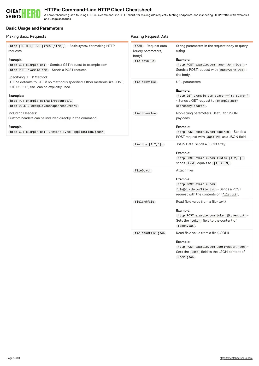 HTTPie Command-Line HTTP Client Cheatsheet