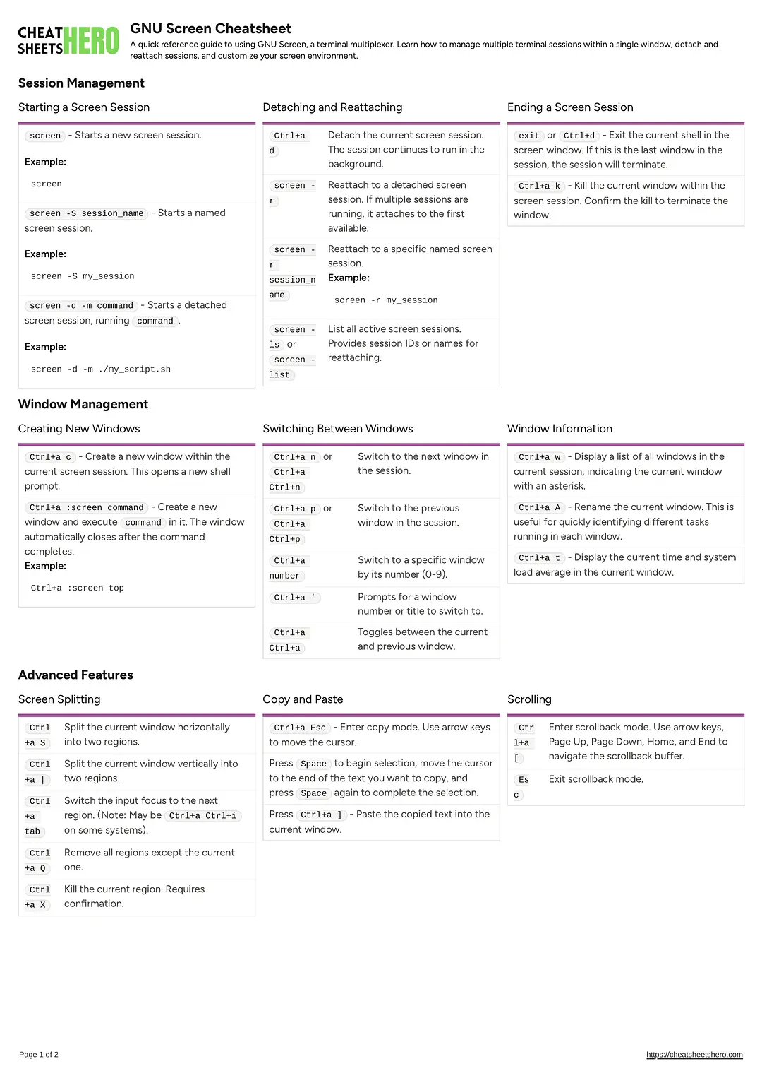 GNU Screen Cheatsheet