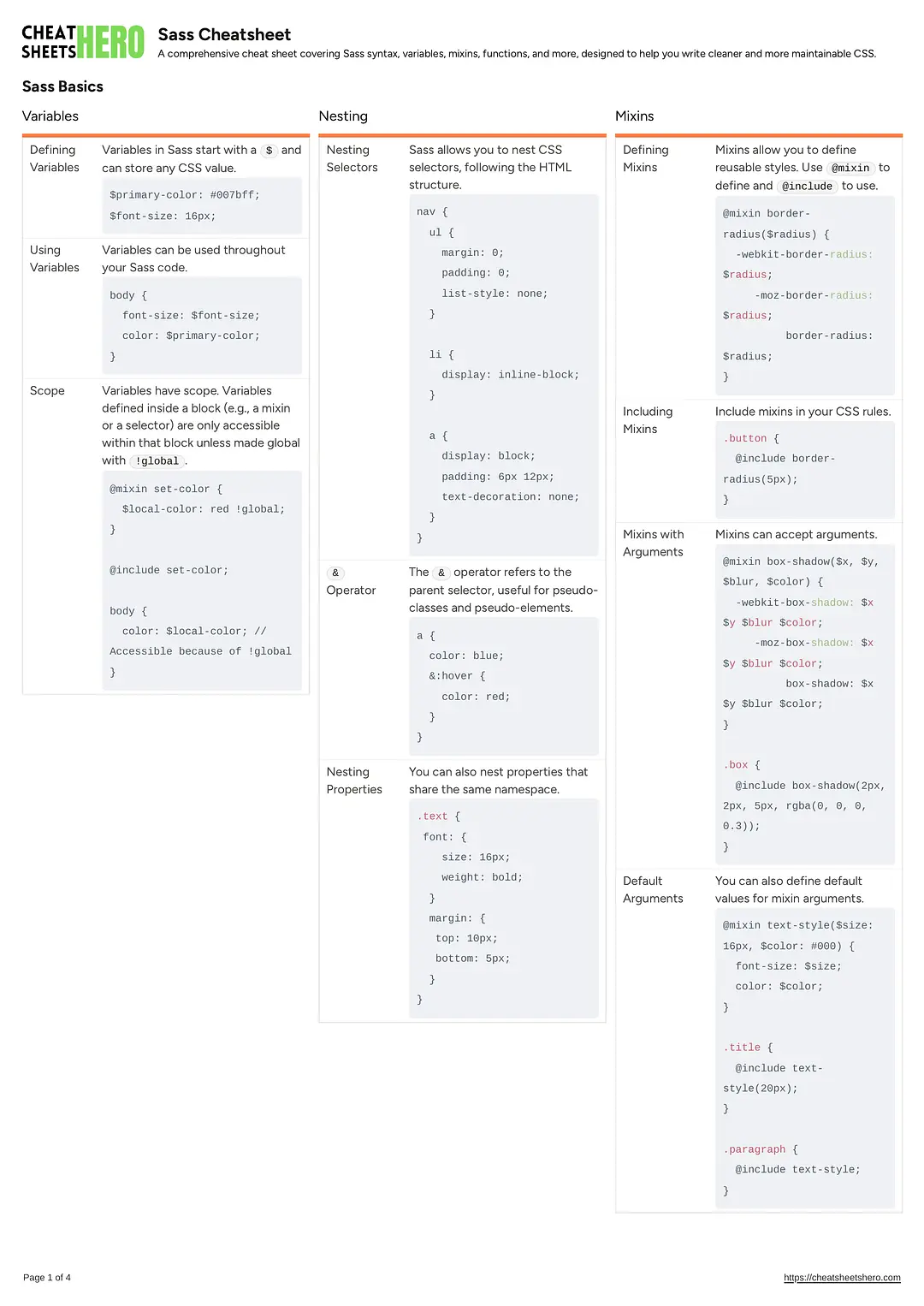 Sass Cheatsheet