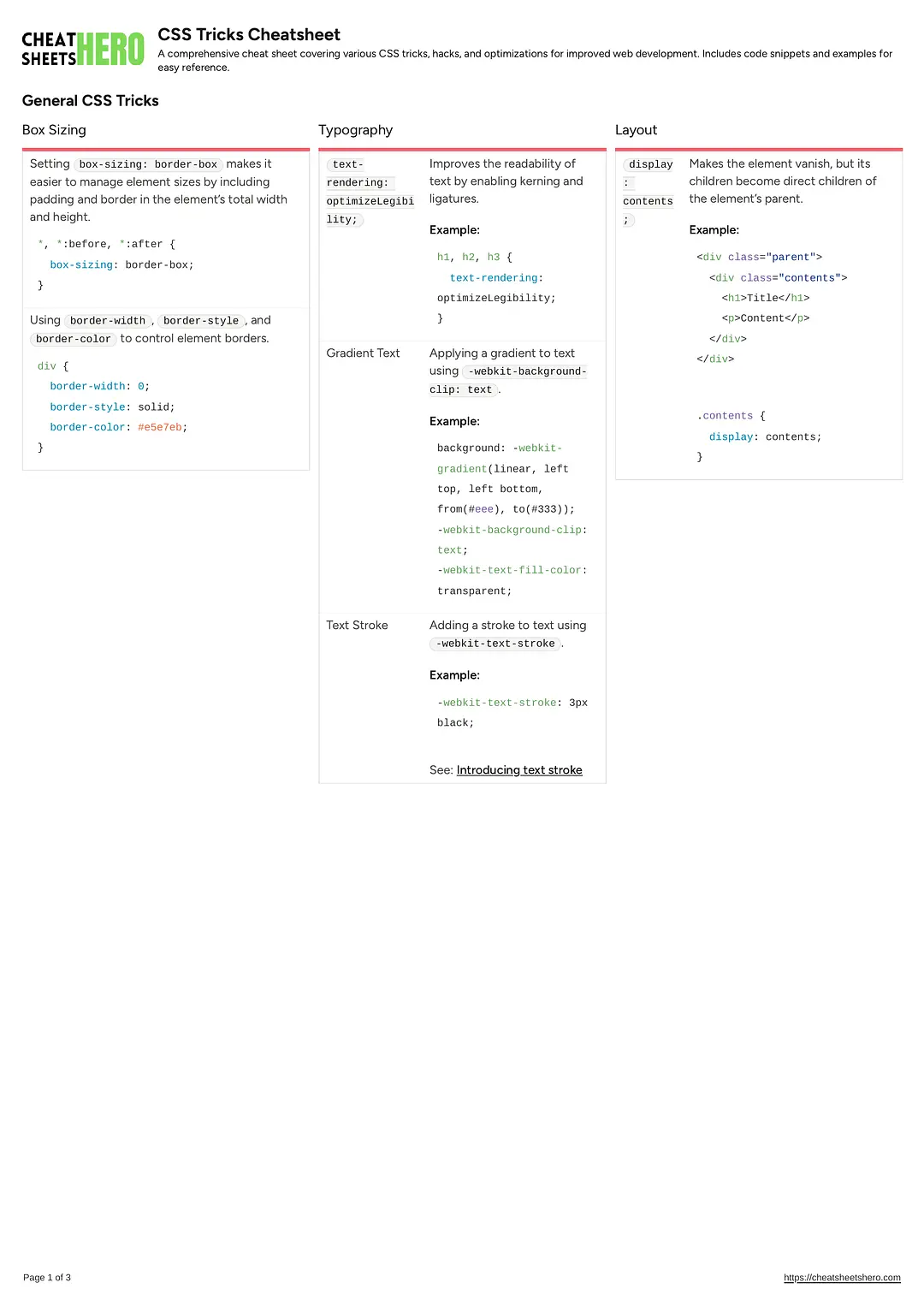 CSS Tricks Cheatsheet