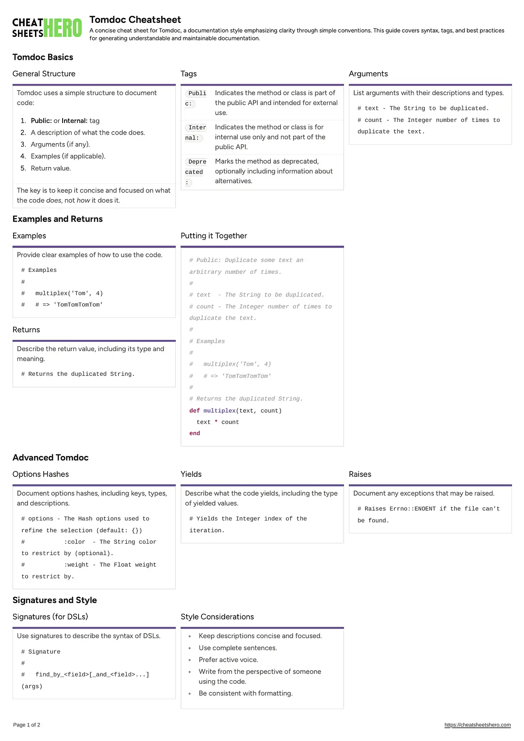 Tomdoc Cheatsheet