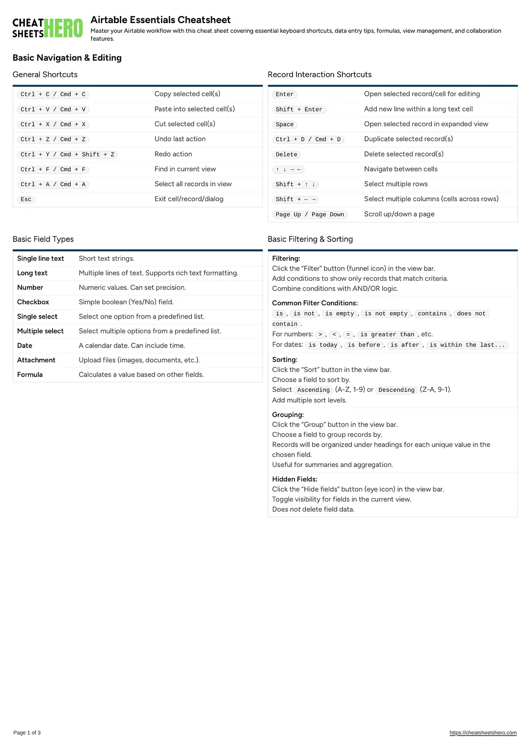 Airtable Essentials Cheatsheet