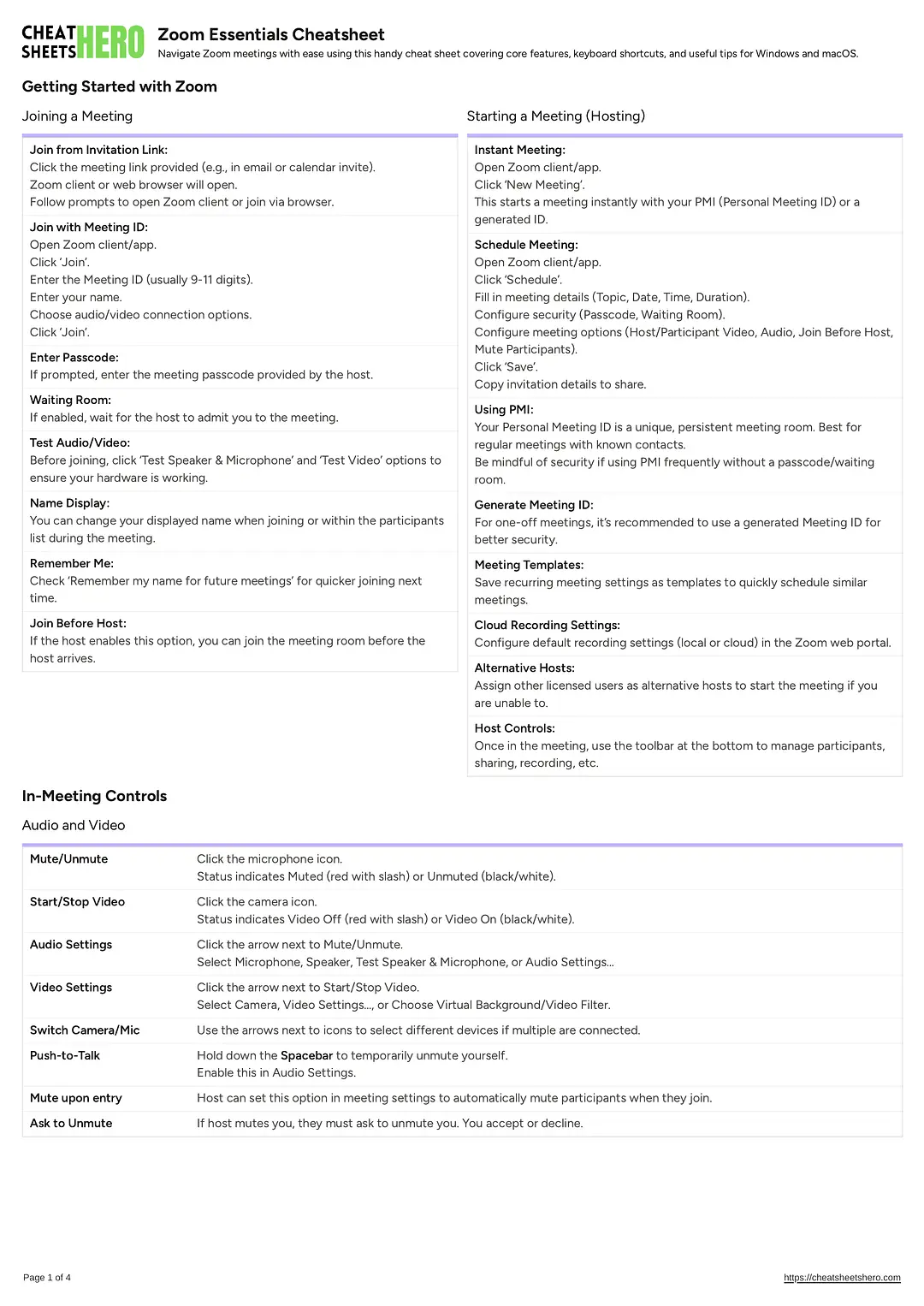 Zoom Essentials Cheatsheet