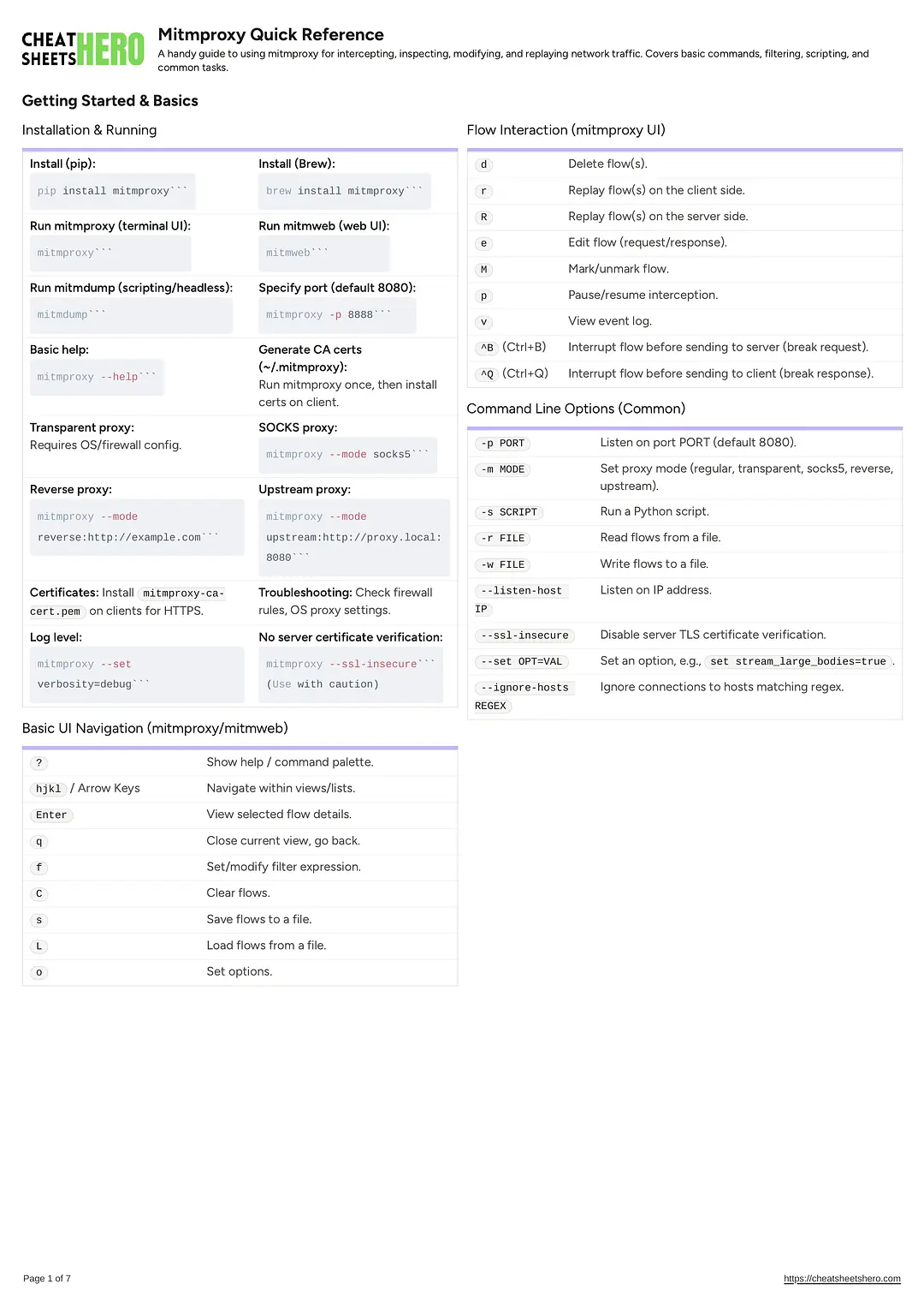 Mitmproxy Quick Reference