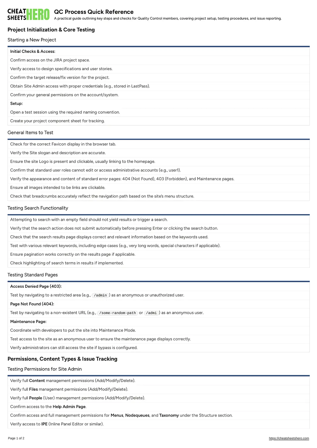 QC Process Quick Reference