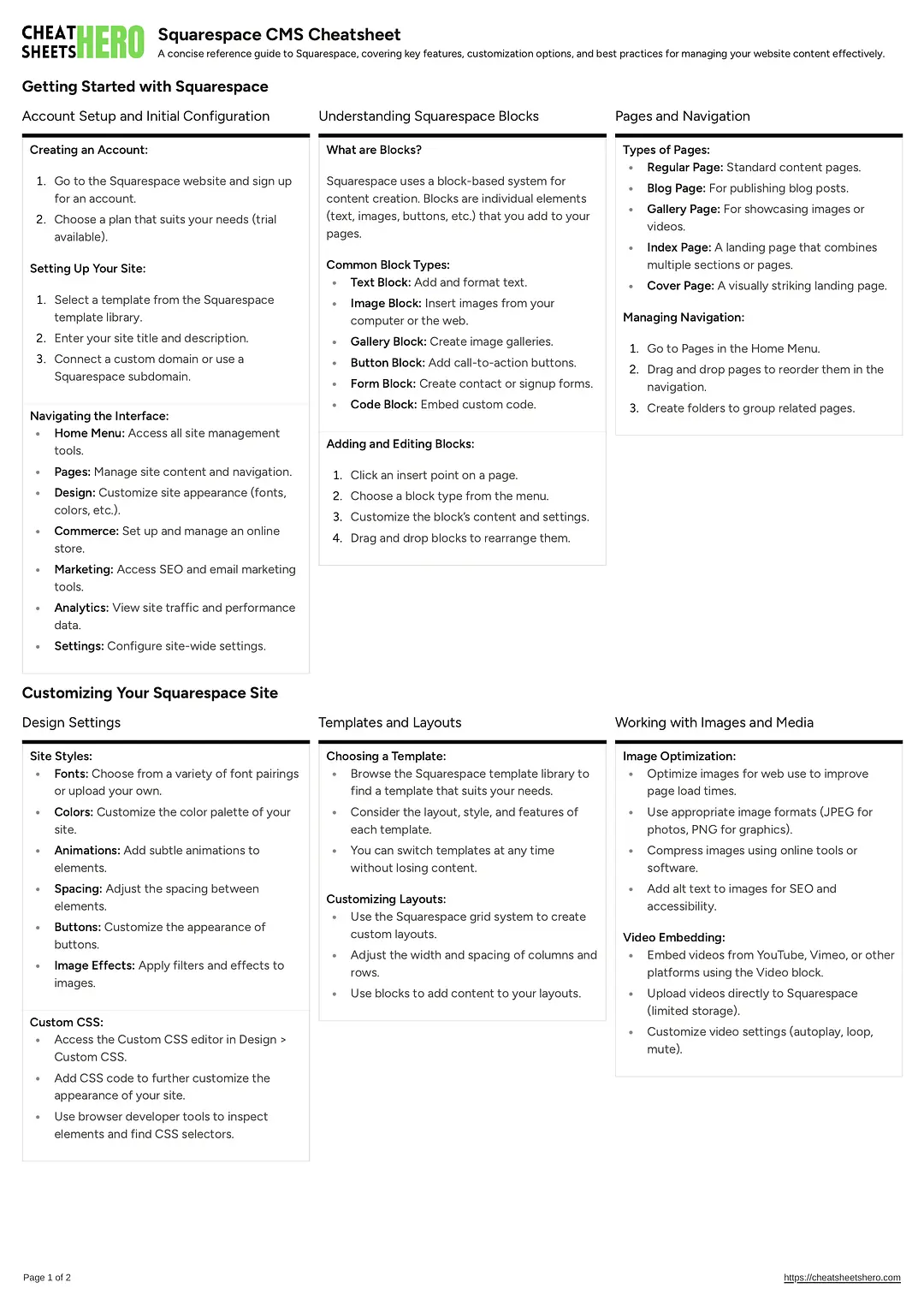 Squarespace CMS Cheatsheet