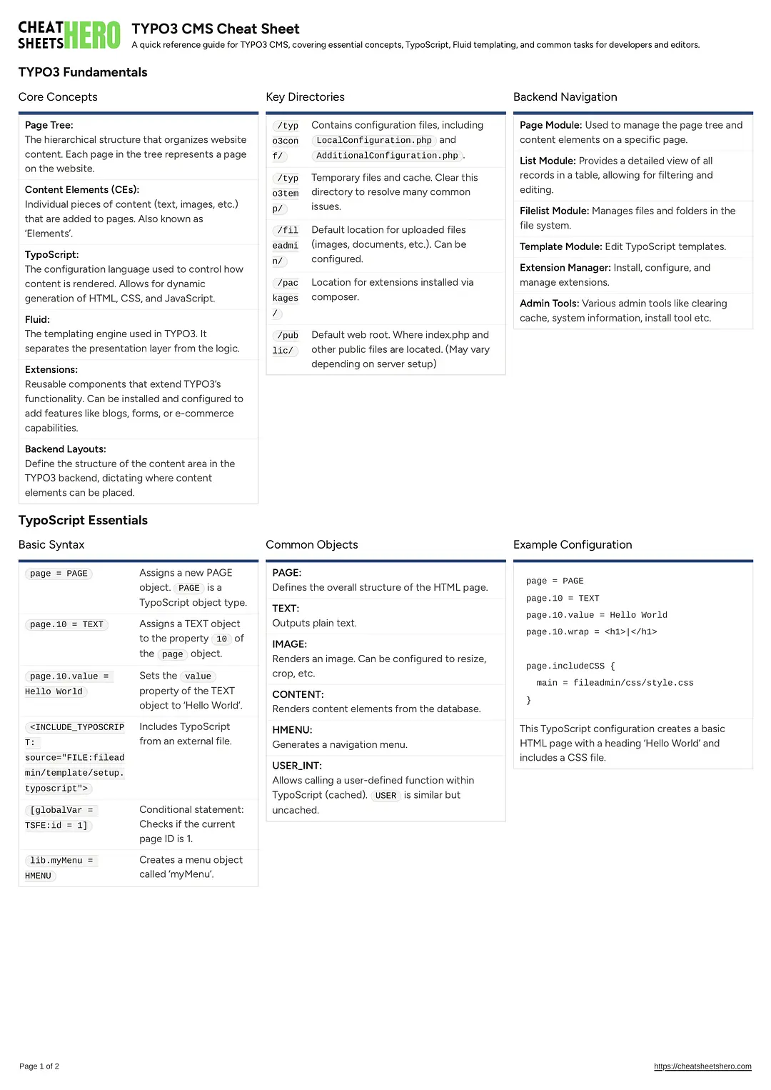 TYPO3 CMS Cheat Sheet
