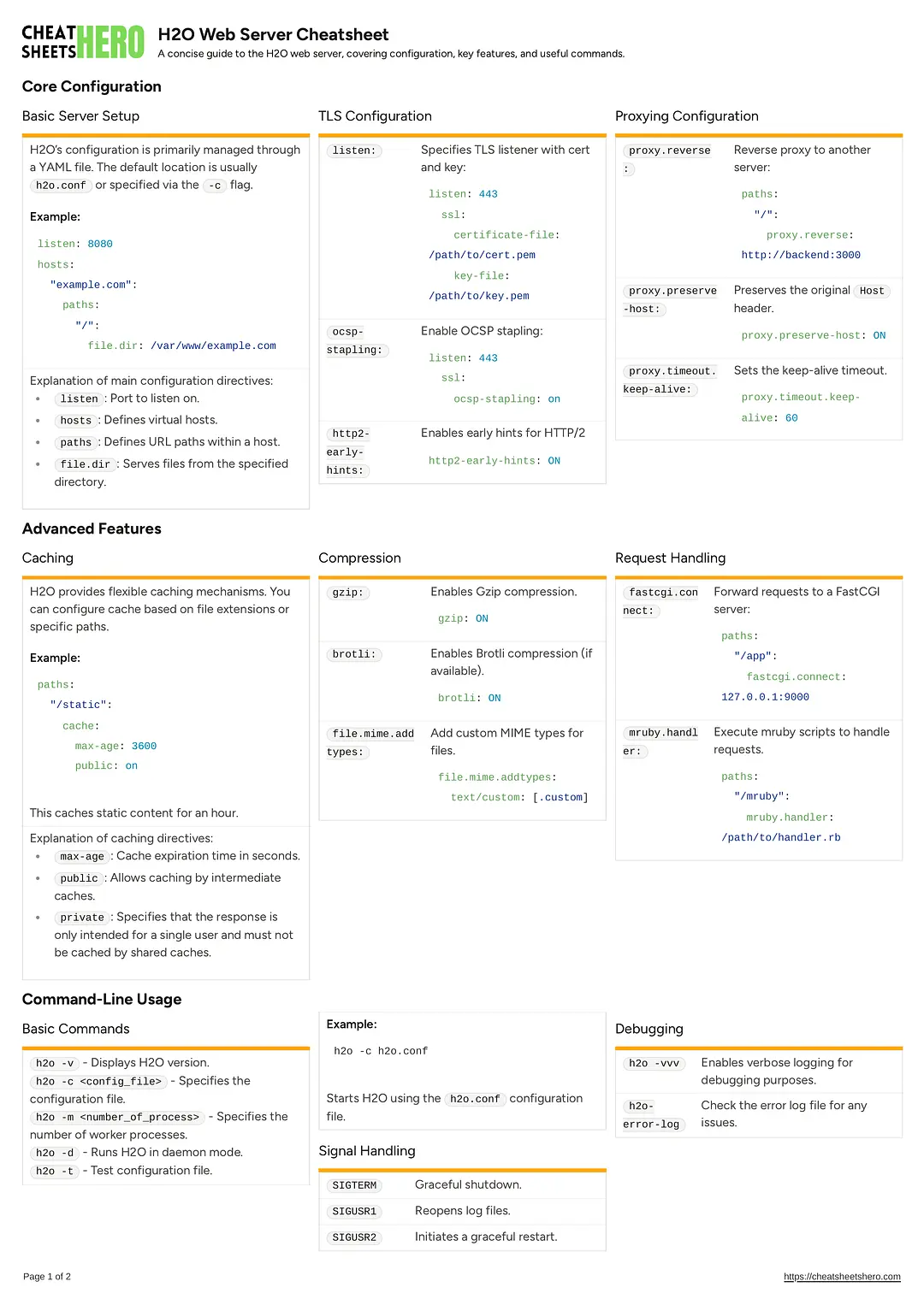 H2O Web Server Cheatsheet