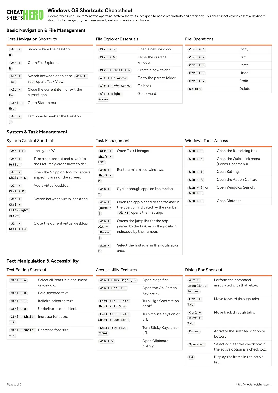 Windows OS Shortcuts Cheatsheet