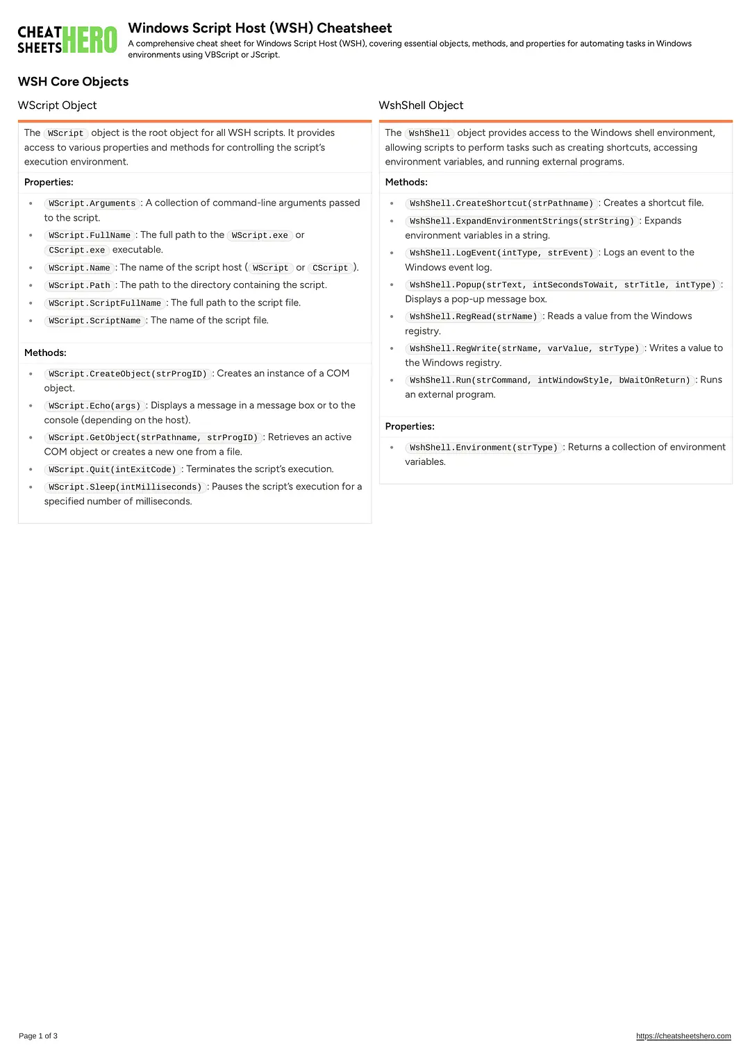 Windows Script Host (WSH) Cheatsheet