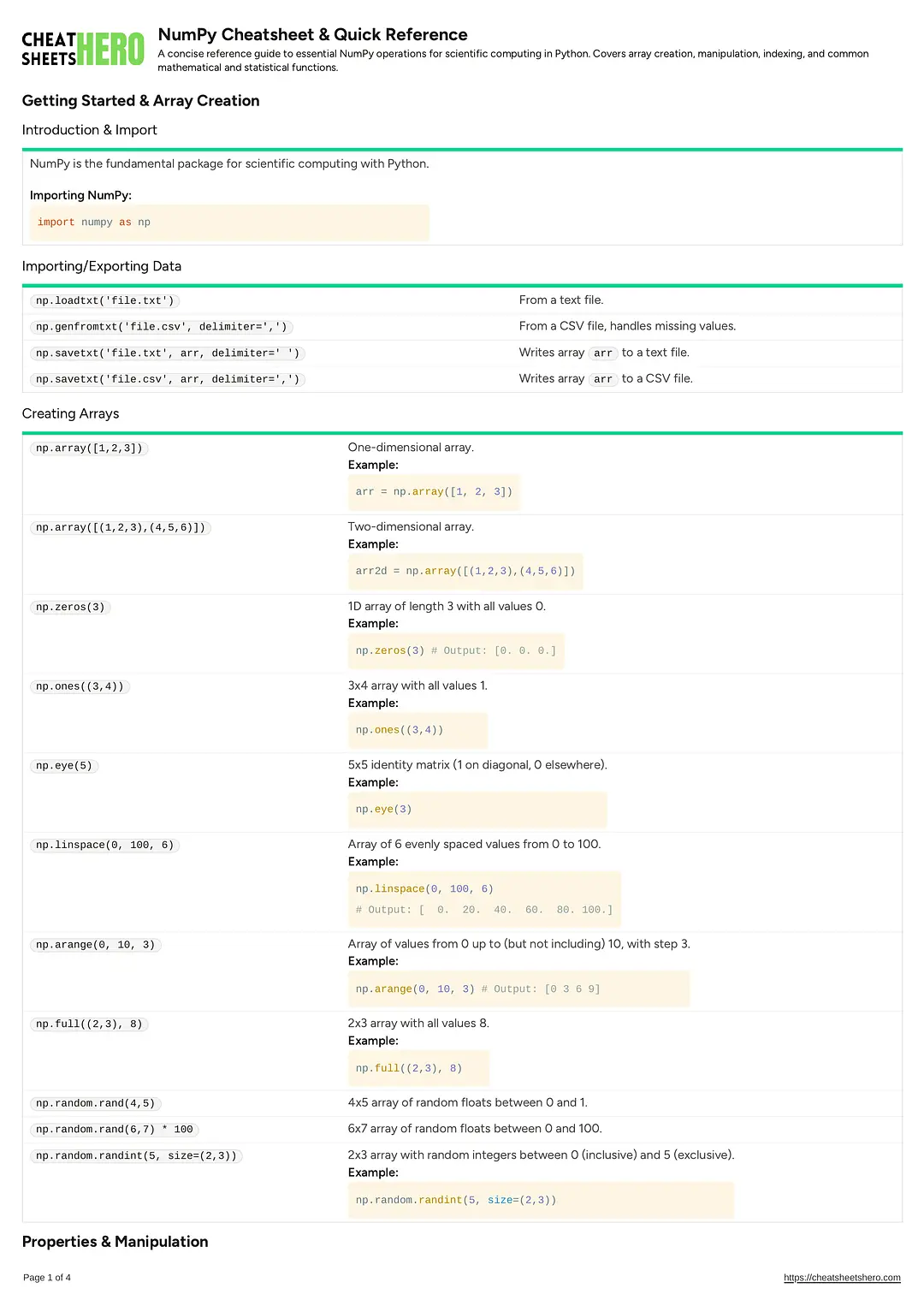 NumPy Cheatsheet & Quick Reference